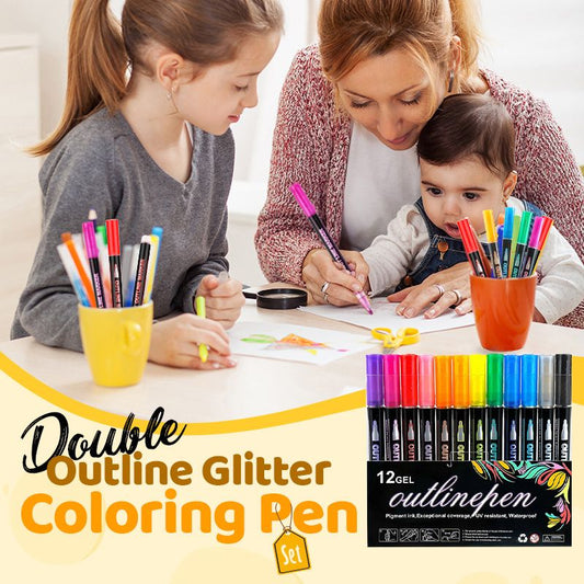 🌸 LIMITED TIME 50% OFF! ✨🎁Double Outline Glitter Coloring Pen Set