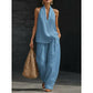 Boho Linen Two Piece Set - Perfect for Beach, Vacation & Brunch! Halter Neck Sleeveless Top Wide Leg Pants Set