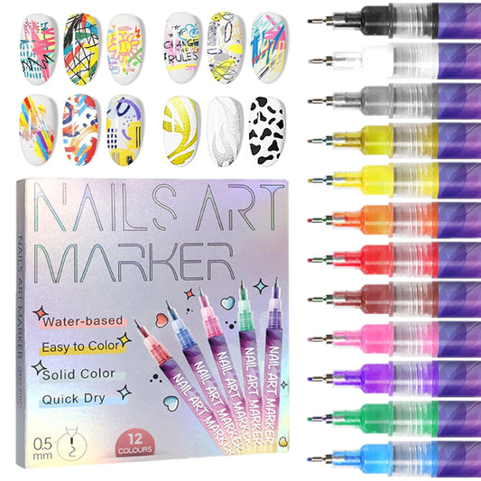 💜 LAST DAY PROMOTION - 50%OFF💜🎨12 Colors Nail Art Pens Set（0.5 mm fine tip）