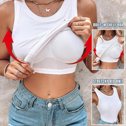 💜 LAST DAY PROMOTION - 50%OFF💜Ribbed Stretchy Tank Top with Shelf Bra