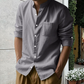 💜 LAST DAY PROMOTION - 50%OFF💜 Men's Linen Long Sleeve Stand Collar Shirt