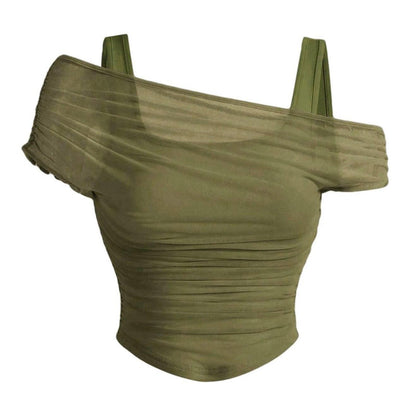 💜 LAST DAY PROMOTION - 50%OFF💜Women's Asymmetrical Ruched Mesh Top