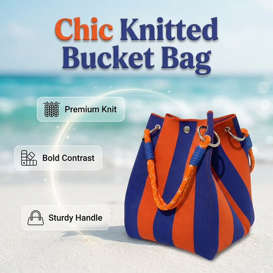 💜 LAST DAY PROMOTION - 50%OFF💜Striped Knit Bucket Bag – Handwoven, Rope Handle, Spacious 👜