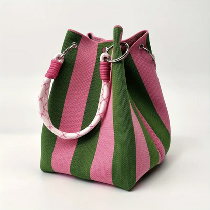💜 LAST DAY PROMOTION - 50%OFF💜Striped Knit Bucket Bag – Handwoven, Rope Handle, Spacious 👜