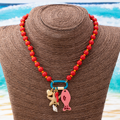 🐚 Ocean-Inspired Beaded Necklace | Eye-Catching Beads · Starfish and Fish Pendants · Stackable · Adds a Touch of Style | Everyday Wear · Vacation Outings