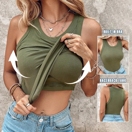 💜 LAST DAY PROMOTION - 50%OFF💜Ribbed Stretchy Tank Top with Shelf Bra
