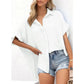 🔥2026 Summer Hot Sale 50% OFF💥Women's Tops Casual V Neck Button Down Shirts Solid Short Sleeve Blouses